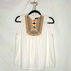 White Embroidered Sleeveless Top